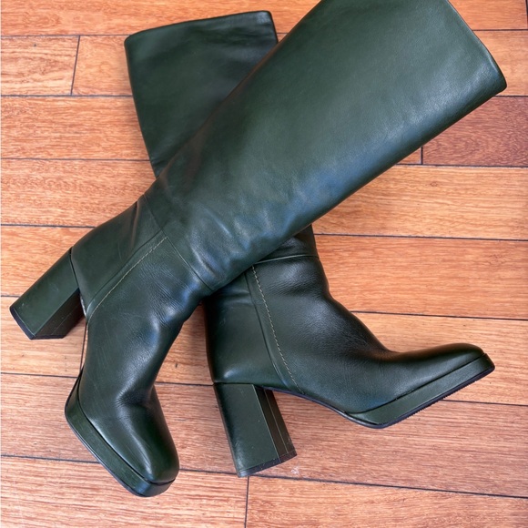 Forest Green Leather Knee-High Boots - Made In Italy - Gravitypope - Picture 3 of 6